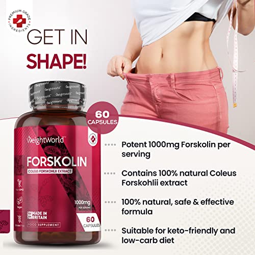 Forskolin Capsules 1000mg - 60 Vegan Capsules - Coleus Forskohlii Extract - Keto & Low Carb Diet Friendly Supplement for Men & Women - Allergen & GMO-Free