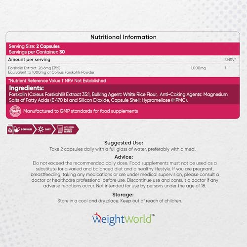 Forskolin Capsules 1000mg - 60 Vegan Capsules - Coleus Forskohlii Extract - Keto & Low Carb Diet Friendly Supplement for Men & Women - Allergen & GMO-Free