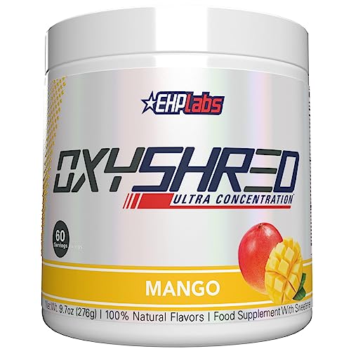 EHPlabs OxyShred Thermogenic Pre Workout Powder & Shredding Supplement - Clinically Proven Pre Workout Powder with L Glutamine & Acetyl L Carnitine, Energy Boost Drink - Mango, 60 Servings