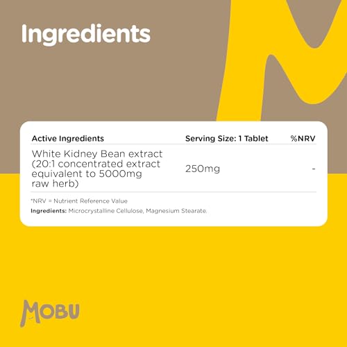 White Kidney Bean Extract 5000mg 120 Tablets | Carbohydrate Control Supplement | Blood Glucose Support & Weight Management | Vegan UK Made | GMP Approved | MOBU