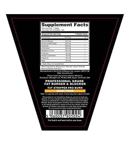 LA Muscle Fat Stripper PRO Burn | Professional Fat Burner and Fat Blocker | Weight Loss and Six Pack Supplement | Ideal for Professional Bodybuilders | GM Free | 2 X Months Supply