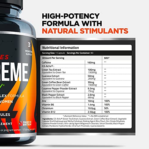 High-Strength Weight Management Supplement - More Potent F-Xtreme with G3-activ Effective Multi-Complex Burner Formula for Men & Women - 90 Capsules - 3 Months Supply - UK Formulated - Vegan Suitable