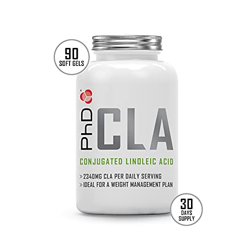 PhD Nutrition CLA Conjugated Linoleic Acid, Weight Management Tablet, Natural CLA from Safflower Oil, 90 Softgels (30 Day Supply)