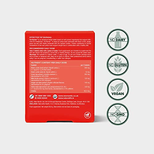 New Nordic Fat Burners 60 Pack - Contains Yerba Mate - Dairy and Gluten Free -Supports Slimming and Weight Loss Suitable for Vegans and Keto