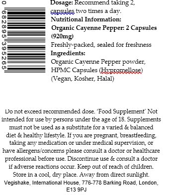 Organic Cayenne Pepper HPMC Capsules 900mg Supplements Fat Energy Burner Loss Diet Weight Satiety Management Vegan Halal Kosher (90 Capsules)