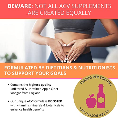 Apple Cider Vinegar Capsules - Can be Used Alongside Weight Loss, Fat Burner, Slimming or Detox Programs - 1500mg Ingredients Per Serving - Keto Diet Friendly - 120 High Strength ACV Tablets