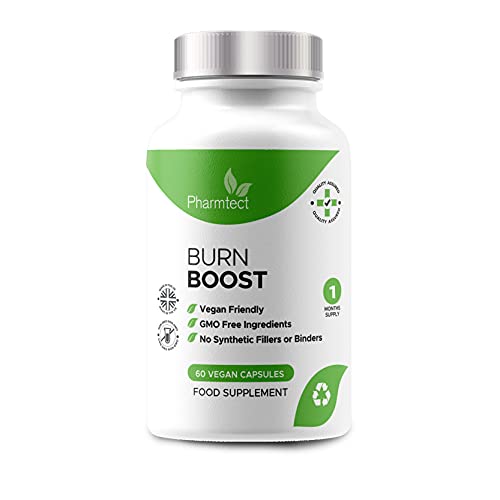 Pharmtect Burn Boost Supplement - Energy Support Formulated by Expert Nutritionist - High Strength Green Tea, L-Carnitine - 60 Vegetarian Capsules - Natural Fat Burner for Better Weight Management