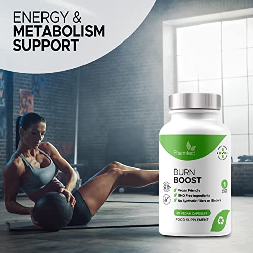 Pharmtect Burn Boost Supplement - Energy Support Formulated by Expert Nutritionist - High Strength Green Tea, L-Carnitine - 60 Vegetarian Capsules - Natural Fat Burner for Better Weight Management