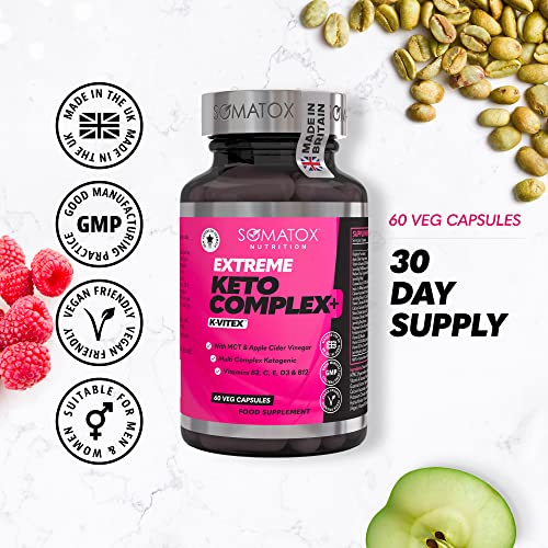 Extreme Keto Complex Max – K-Vitex™ Advanced Ketogenic Formula for Weight Loss - Fat Burner Diet Pills | Apple Cider Vinegar, MCT, Vitamins B12, B2, C, E & D3 – 30 Day Supply/Vegan Capsules