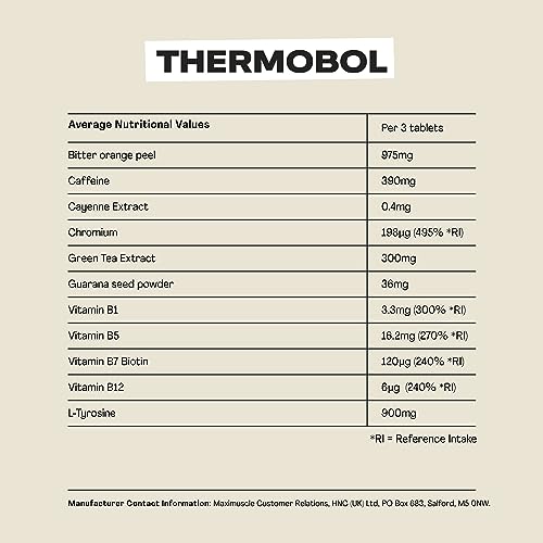 MaxiNutrition - Thermobol, Metabolism Supplement for Lean Muscle Support - Contains Chromium & Biotin, High in B Vitamins - 100mg Green Tea Extract, 130mg Caffeine per Serving, 90 Tablets