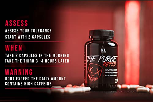 XL Nutrition The Purge Ripped | A high Caffeine Thermogenic Weight Management Control with Grain of Paradise and Green Tea Extract | Vegan Friendly | 90 Capsules