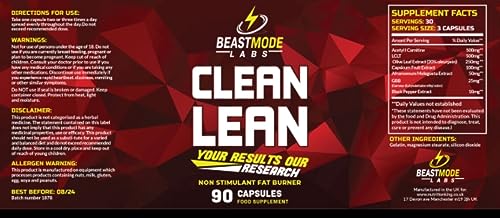 Beastmode Labs Clean Lean Non-Stim Fat Burner - Caffeine-Free Weight Loss Support-Thermogenic Fat Burners-Belly Fat Burner Weight Loss Natural Burner Fast
