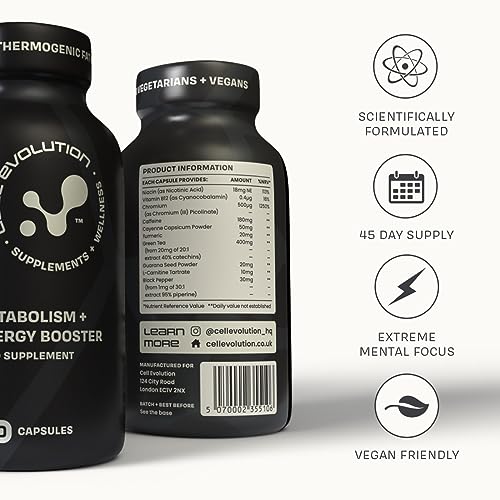 Cell Evolution | Elevate | Thermogenic Fat Burners for Men & Women | Turmeric, Green Tea Extract, Cayenne Pepper Capsules | Diet Metabolism Booster for Slimming | Weight Loss Supplement - 90 Capsules