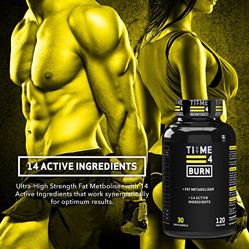 Time 4 Burn High Strength Thermogenic Fat Burners Weight Loss Diet Pills for Men & Women Vegan Friendly, Gluten Free Nutritional Supplements for Weight Management 120 x Capsules – 30 Days Supply