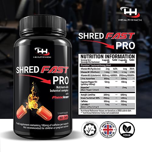 Shredfast Pro - Advanced Thermogenic Supplement with Phenelean™ - Fast Acting for Women & Men - 60 Capsules - 30 Days Supply - Keto, Vegetarians & Vegan Friendly.