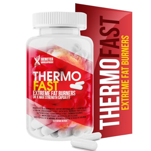 Thermo Fast Extreme Fat Burners – Fat Loss Max Strength Capsules for Women and Men – Lose Belly Weight Fast Glucomannan 95% Detox & Water Retention