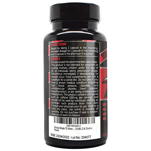 Simply Simple T5 Xtreme Fat Burners Vegan Safe T5 Diet Pills | Vit B6, D & Choline