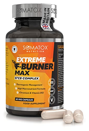 Extreme Fat Burner Max – G²CB™ Advanced T5 Thermo Supplement Diet Pills for Weight Loss & Metabolism | B12, L-Carnitine, Green Tea & Guarana - 30 Day Supply/Vegan Capsules - Made UK
