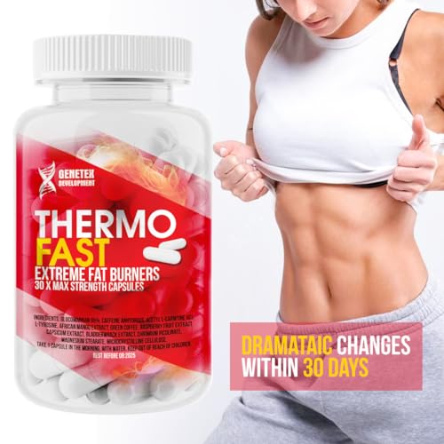 Thermo Fast Extreme Fat Burners – Fat Loss Max Strength Capsules for Women and Men – Lose Belly Weight Fast Glucomannan 95% Detox & Water Retention