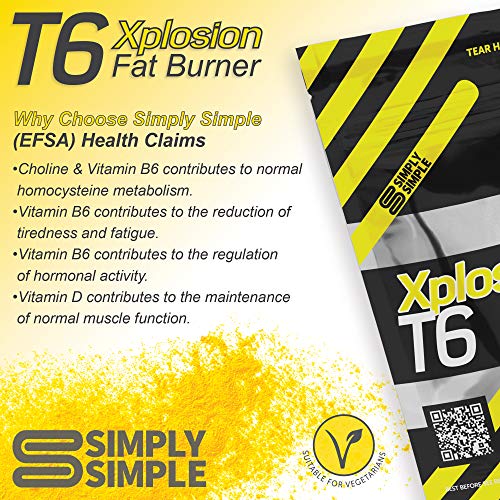 Simply Simple T6 Xplosion Fat Burners Vegetarian Safe Slimming & Diet Food Supplements | Increases Metabolism & Energy with Added Vitamin B, Vitamin D & Caffeine Weight Loss Pills Made in UK