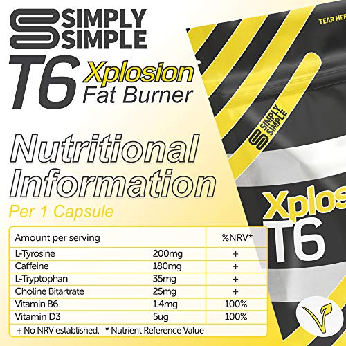 Simply Simple T6 Xplosion Fat Burners Vegetarian Safe Slimming & Diet Food Supplements | Increases Metabolism & Energy with Added Vitamin B, Vitamin D & Caffeine Weight Loss Pills Made in UK