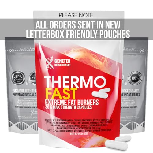Thermo Fast Extreme Fat Burners – Fat Loss Max Strength Capsules for Women and Men – Lose Belly Weight Fast Glucomannan 95% Detox & Water Retention