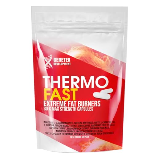 Thermo Fast Extreme Fat Burners – Fat Loss Max Strength Capsules for Women and Men – Lose Belly Weight Fast Glucomannan 95% Detox & Water Retention