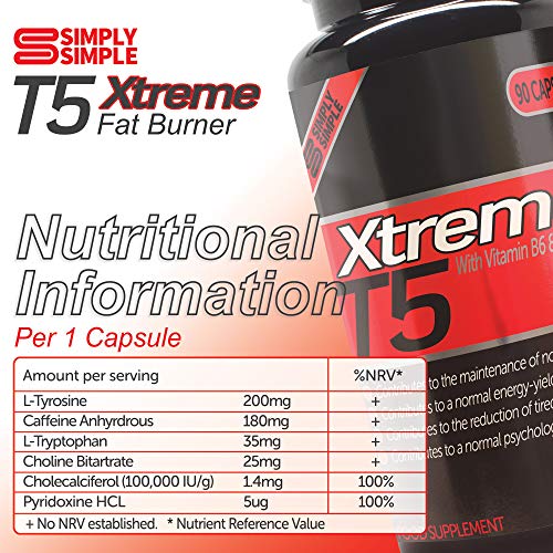 Simply Simple T5 Xtreme Fat Burners Vegan Safe T5 Diet Pills | Vit B6, D & Choline