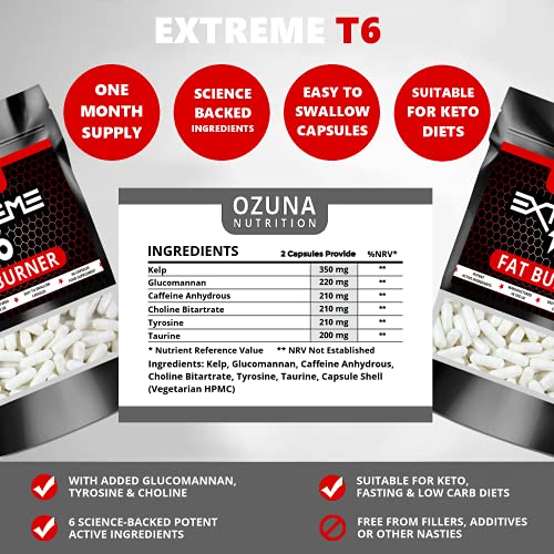 OZUNA NUTRITION Fat Burners Keto Extreme T6 Fast Weight Loss Pills Diet Slimming | 60 Capsules