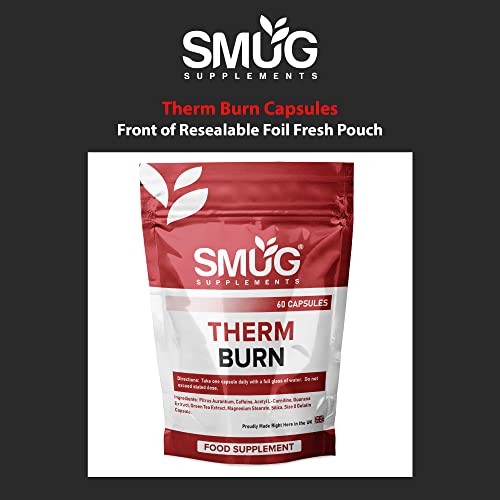 SMUG Supplements Therm Burn Capsules - High Strength Fat Burner and Weight Loss Pills - Includes Caffeine, Green Tea, L-Carnitine and Guarana Extract - Made in Britain