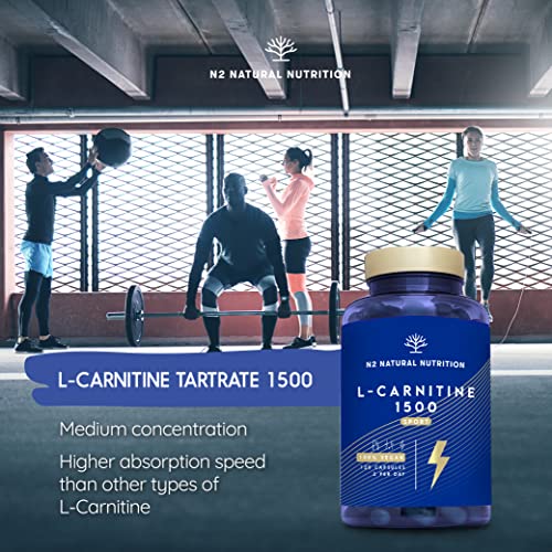 Natural L CARNITINE 1500mg. Fat Burner Pills Supplement. Improves Sports Performance, Weight Loss & Provides Energy Resistance. 120 Vegetable Capsules. UK Vegan Certified. N2 Natural Nutrition.