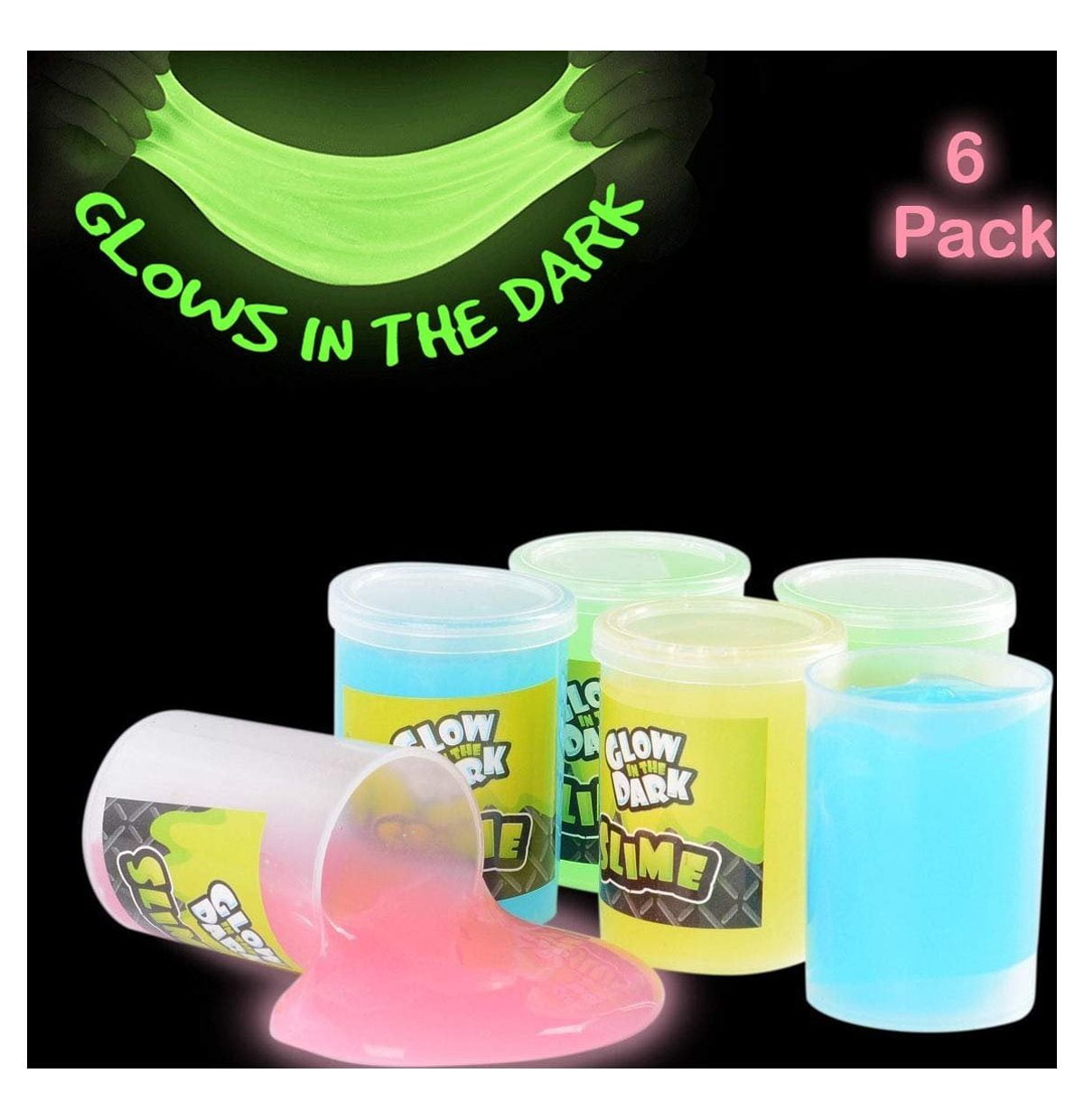 Glow in The Dark Slime - 6 Pack - Assorted Neon Colors