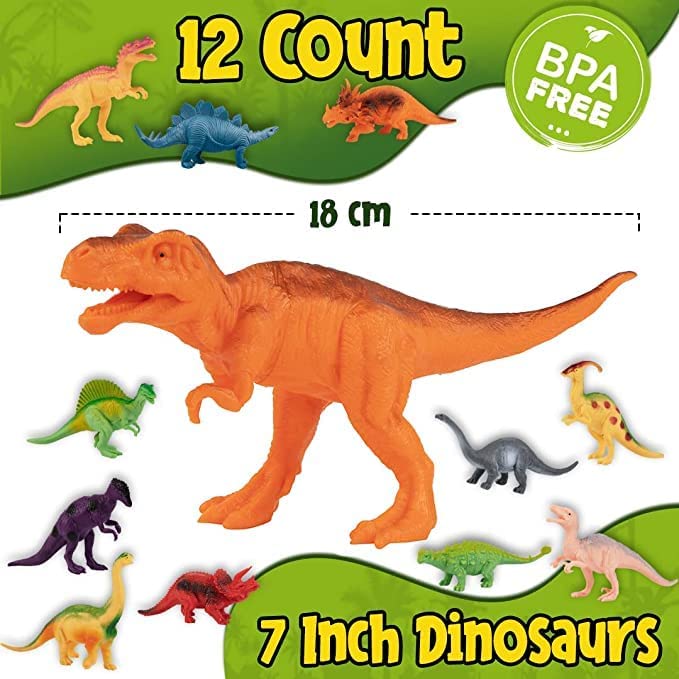 PREXTEX Dinosaur Toy Figures & Educational Book Set