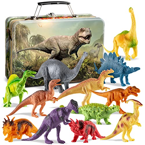 12 Realistic Dinosaur Figures with Storage