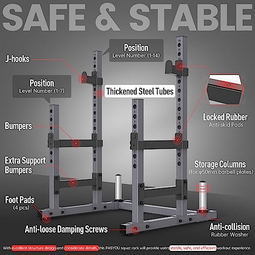 PASYOU SR30 Adjustable Squat Rack: Heavy Duty High Capacity