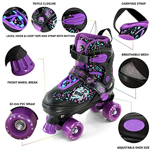 Adjustable Kids Quad Roller Skates Boots - Purple