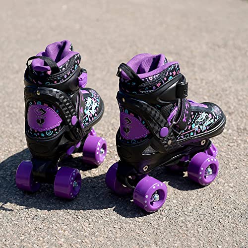 Adjustable Kids Quad Roller Skates Boots - Purple