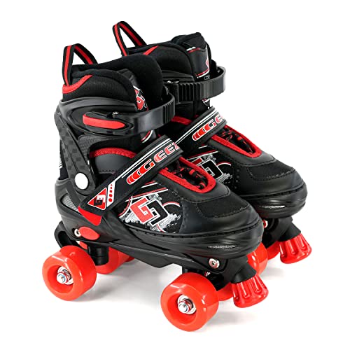 Adjustable Quad Roller Skates Boots for Kids (Red)