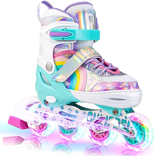 Rainbow Unicorn LED Inline Skates for Kids Beginners