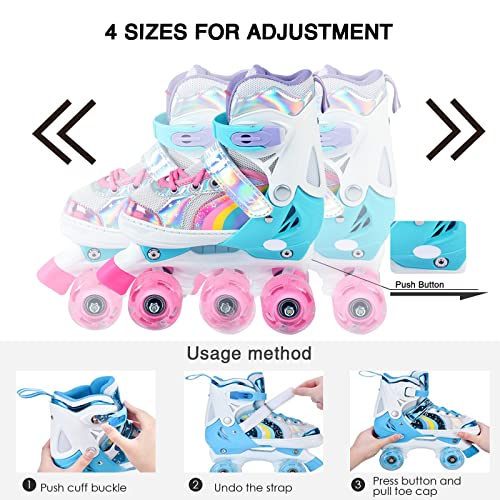 Youth Roller Skates with Light-Up Wheels and Size Adjustability