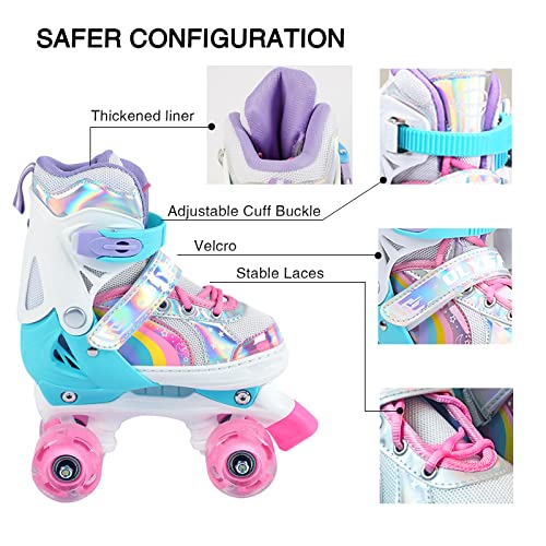 Youth Roller Skates with Light-Up Wheels and Size Adjustability