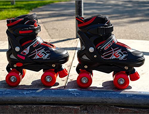 Adjustable Quad Roller Skates Boots for Kids (Red)