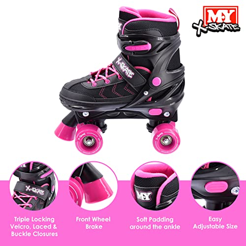 Adjustable Pink Quad Roller Skates for Kids - Medium