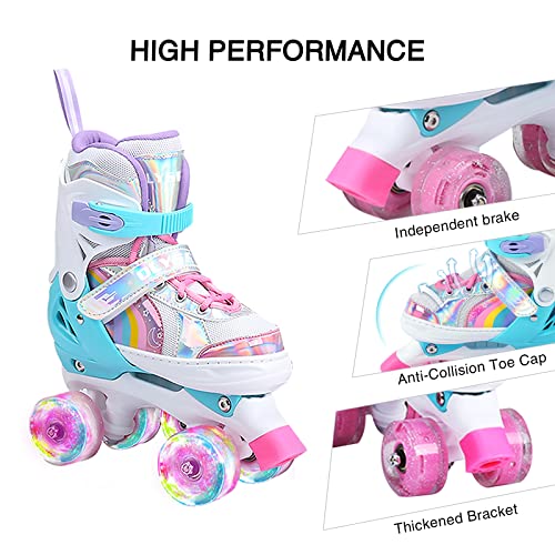 Youth Roller Skates with Light-Up Wheels and Size Adjustability