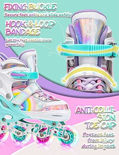 Rainbow Unicorn LED Inline Skates for Kids Beginners