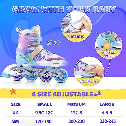 Adjustable Mermaid Inline Skates with Light Up Wheels