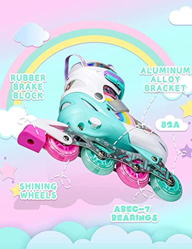 Rainbow Unicorn LED Inline Skates for Kids Beginners