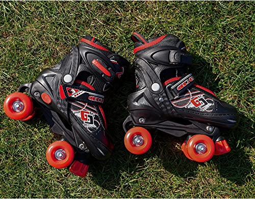 Adjustable Quad Roller Skates Boots for Kids (Red)