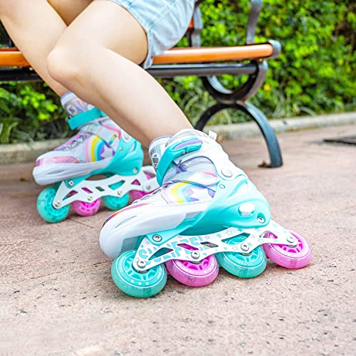 Rainbow Unicorn LED Inline Skates for Kids Beginners