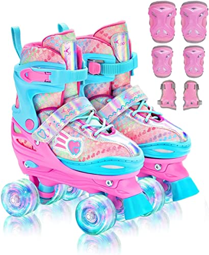 Sportneer Kids Roller Skates Set with Light-up Wheels